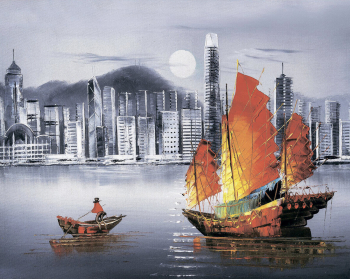 Set goblen cu diamante cu sasiu Noaptea in Hong Kong 40x50 cm 