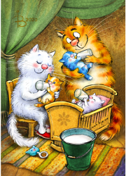 Set pictura pe numere cu sasiu Pisici - Familia Fericita 30x40 cm 