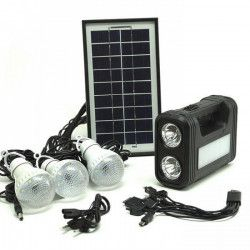 Sistem iluminare cu incarcare solara 3 becuri led 6 surse de lumina Led iesire USB Negru 