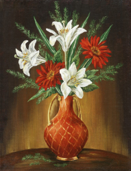 Tablou canvas Flori crini albi vaza lut pictura 50 x 75 cm