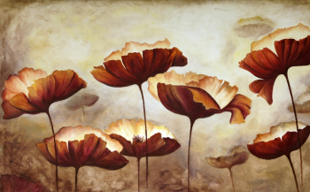 Tablou canvas Flori maci maro pictura 105 x 70 cm 