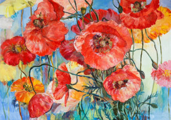 Tablou canvas Flori maci rosu pictura 60 x 40 cm 