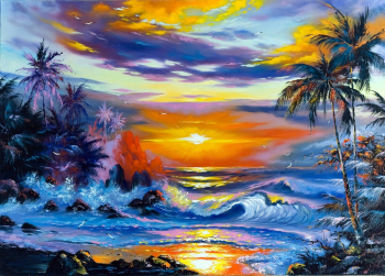 Tablou canvas Mare palmieri apus soare pictura 90 x 60 cm 