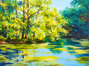 Tablou canvas Vara padure lac pictura 60 x 40 cm 