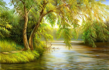 Tablou canvas Vara padure lac pictura2 90 x 60 cm 