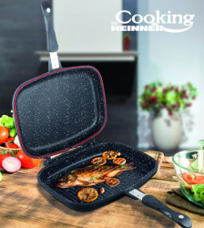 TIGAIE DUBLA DREPTUNGHIULARA TIP GRILL ALUMINIU 32x24x7.5 CM DARK LINE INDUCTIE COOKING 