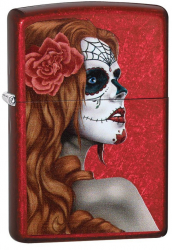 Bricheta Zippo 28830 Day of Dead Girl Rose Candy Apple Red 