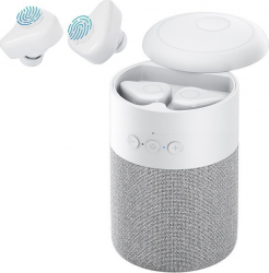 Casti Bluetooth 5.1 si Boxa portabila Wireless Handsfree Control Touch mini subwoofer difuzor 360 stereo surround microfon Alb 