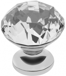 Buton pentru mobila cristal CRPB finisaj crom lucios+cristal transparent D 30 mm 