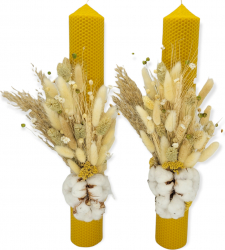 Set 2 lumanari cununie din ceara naturala cu flori uscate 40 cm 