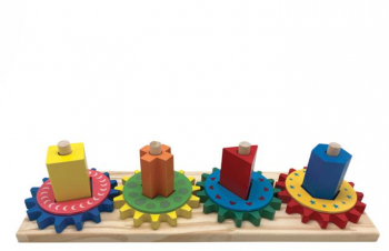 Jucarie educativa cu baza din lemn forme geometrice din lemn mecanism rotire JMB-BBL4082 