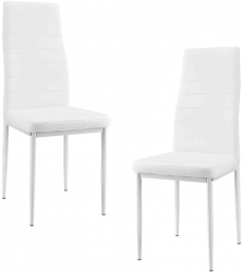 Set 2 Scaune de Bucatarie sau Living Piele Sintetica Cadru Metalic Culoare Alb