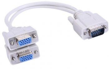 Cablu conector video spliter VGA Tata - 2 VGA Mama pentru PC TV 20 cm Alb AXT-BBL4418 