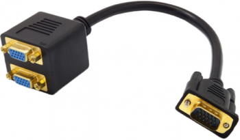 Cablu conector video spliter VGA Tata - 2 VGA Mama pentru PC TV 20 cm Negru AXT-BBL4416 