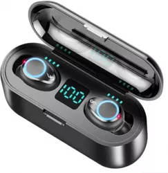 Casti Audio Hi-Fi KlaussTech Bluetooth V5 True Wireless Acumulator 2000 mAH Afisaj LED Modern Negru 