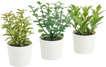 Set 3 flori artificiale plante decorative 12 cm ierburi ghiveci alb FMD400 