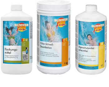 Set intretinere piscina Summer Fun Tablete Maxi Clor 1KG + Algicid 1L + Floculant 1L