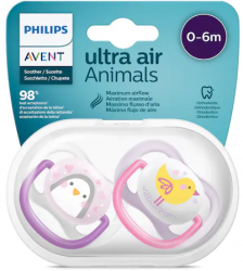 Suzete Philips-AVENT Ultra Air SCF080/06 ortodontica 0-6 luni set 2 suzete Mov Roz 