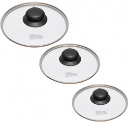 Set 3 capace din sticla maner bachelita 16 18 20 cm