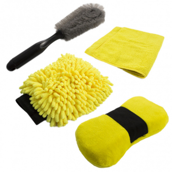 Set pentru Curatarea Masinii din 4 Piese Laveta Burete Perie si Manusi din Microfibre 