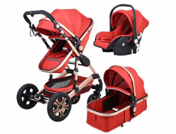 Carucior multifunctional 3 in 1 Modul scoica inclus Maner reversibil si telescopic ROSU