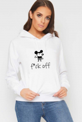 Hanorac dama alb - fck off Mickey Mouse S 