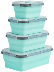 Set 4 Caserole Dreptunghiulare din Silicon pentru Depozitare Congelare si Incalzire in Cuptor cu Microunde 