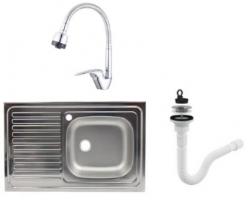 Set chiuveta masca inox cuva dreapta 80x50 cm baterie lebada flexibila cu sifon de scurgere 