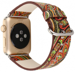 Curea Piele Model Traditional Compatibila cu Apple Watch 1/2/3/4/5/6 40mm Galben and Verde 