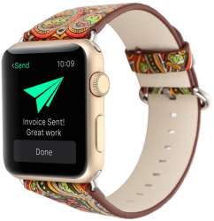 Curea Piele Model Traditional Compatibila cu Apple Watch 7 41mm Galben and Verde 