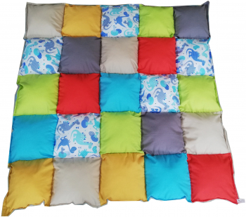 Covoras de joaca Dino patrate pufoase multicolor 120 cm x 120cm x 5 cm