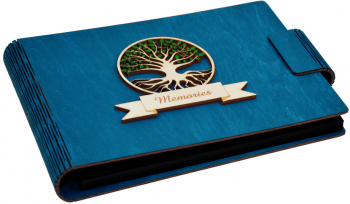 Album foto A5 personalizat din lemn Albastru Piksel GuestBook Caiet amintiri Pomul vietii 