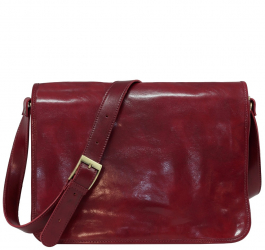 Geanta Messenger din piele naturala vachetta port laptop 15 and rdquo rosu tinuta soft L5561C 