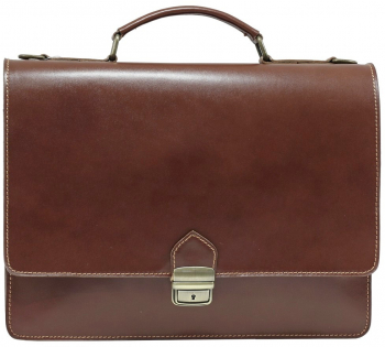 Servieta office din piele naturala coniac accesorii auri B332A 