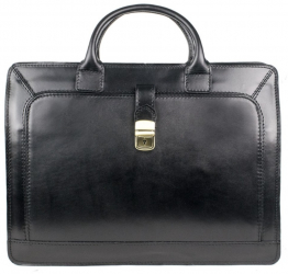 Servieta office din piele naturala negru accesorii auri B11 
