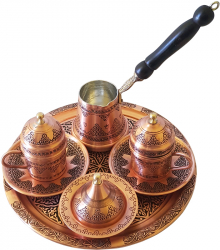 Set de Cafea Turcesc din cupru cu ibric 2 persoane cu cescute de portelan EHA