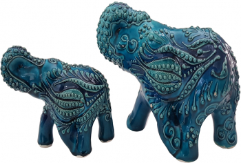 Bibelou set 2 elefanti din ceramica 10 x 22 x 17 cm 7 x 16 x 13 cm turcuaz EHA 