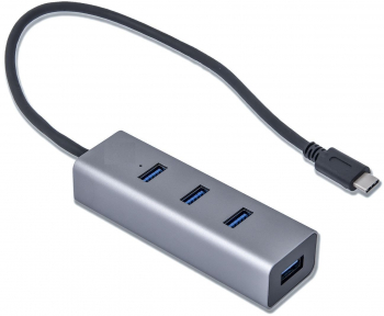 Hub cu 4 x porturi USB 3.0 si conector USB-C LED universal din metal 96x30x21 mm lungime 28 cm Gri SOHO4662 