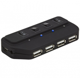 Hub USB 2.0 cu 4 porturi si comutatoare pentru alimentare LED 5V 500mA Negru SOHO4664 