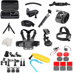 Kit cu 50 accesorii pentru prindere GoPro Hero Sony Action Camera Xiaomi Y pentru sporturi extreme Negru SOHO4682 