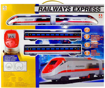 Circuit de tren in forma rotunda cu vagon si locomotiva