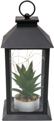 Felinar decorativ cu pietricele si planta artificiala luminite incluse 22 cm 