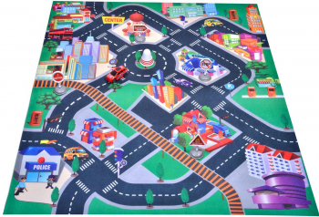 Set mocheta multicolora Sta joaca cu 1 masina si set de accesorii 80x70 cm pentru copii 