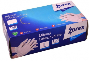 Set 100 Manusi din Latex Pudrate Zorex Clasic Marime L Culoare Alba - GLOGMMS 