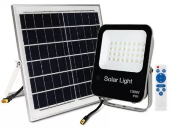 Proiector Cu Panou Solar KlaussTech Putere 100w Lumina Rece 14000 Lumeni Negru 