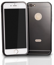 Bumper aluminiu cu spate policarbonat oglinda pentru iPhone 7/8 de 4.7 inch negru 