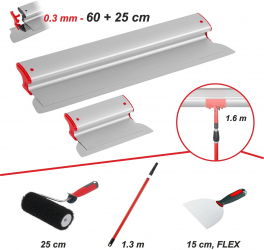 Set Gletuire cu Lame Profesionale Inlocuibile 60/25 cm + Prelungitoare + Trafalet pentru Glet 25 cm + Spaclu Flexibil 15 cm 