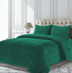 Set Cuvertura si 2 fete de perna Heinner Home King Size catifea 200gsm cuvertura 200x220 fata de perna 50x70 model Verde 