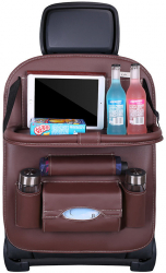 Organizator pentru spatarul scaunului auto 4 buzunare si tava de servire Piele ecologica Maro HUR-BBL5402