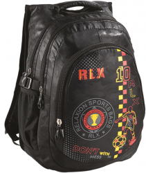 Ghiozdan / Rucsac Relaxion pentru sport cu 5 compartimente model 0010 cu mufa pentru casti cu suport pentru spate Negru 46x32x23 cm 